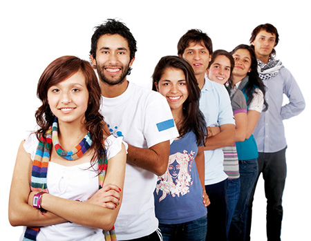 group of happy people smiling isolated over a white background